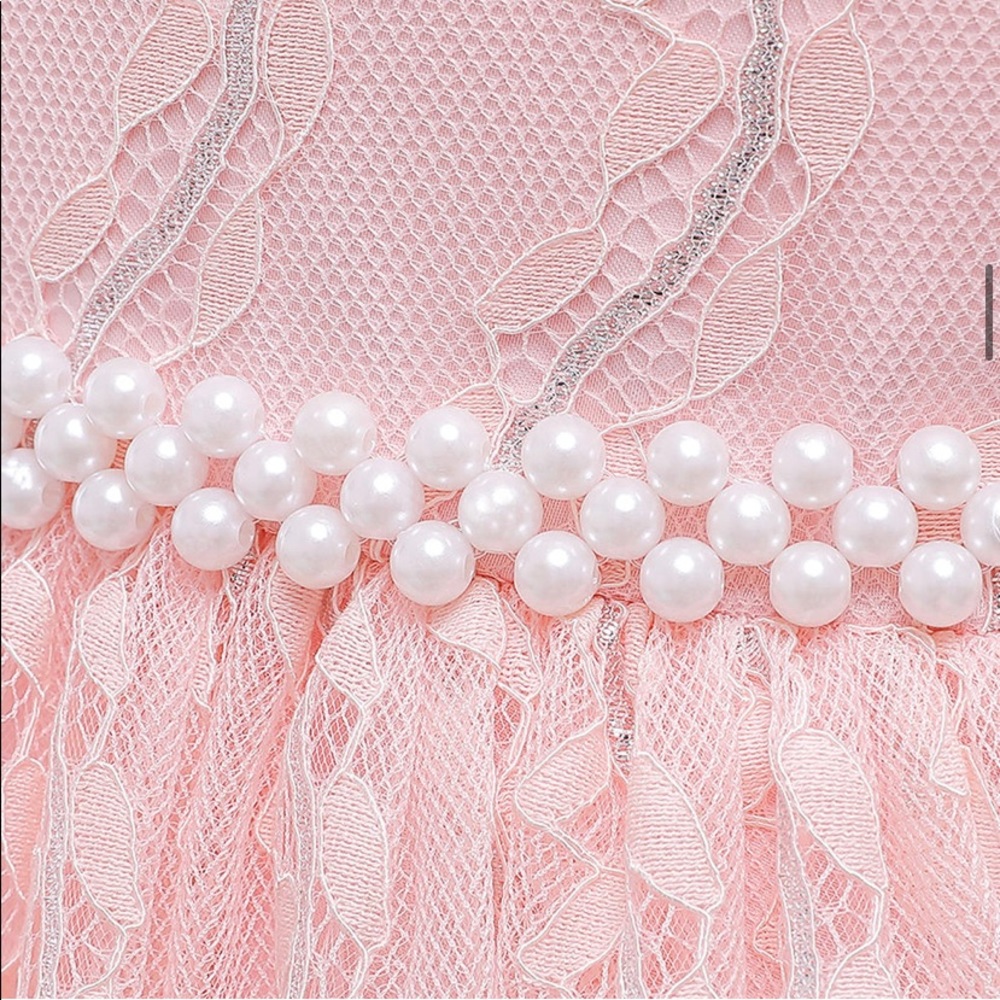 Fancy Pearl Embroidered Floral Birthday Girl Dress - Picture 5 of 9